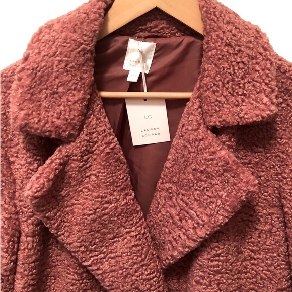 Lauren Conrad Shabby Teddy Coat Double Breasted Sz XXL Mauve Furry Cozy Fall NWT - Picture 3 of 7